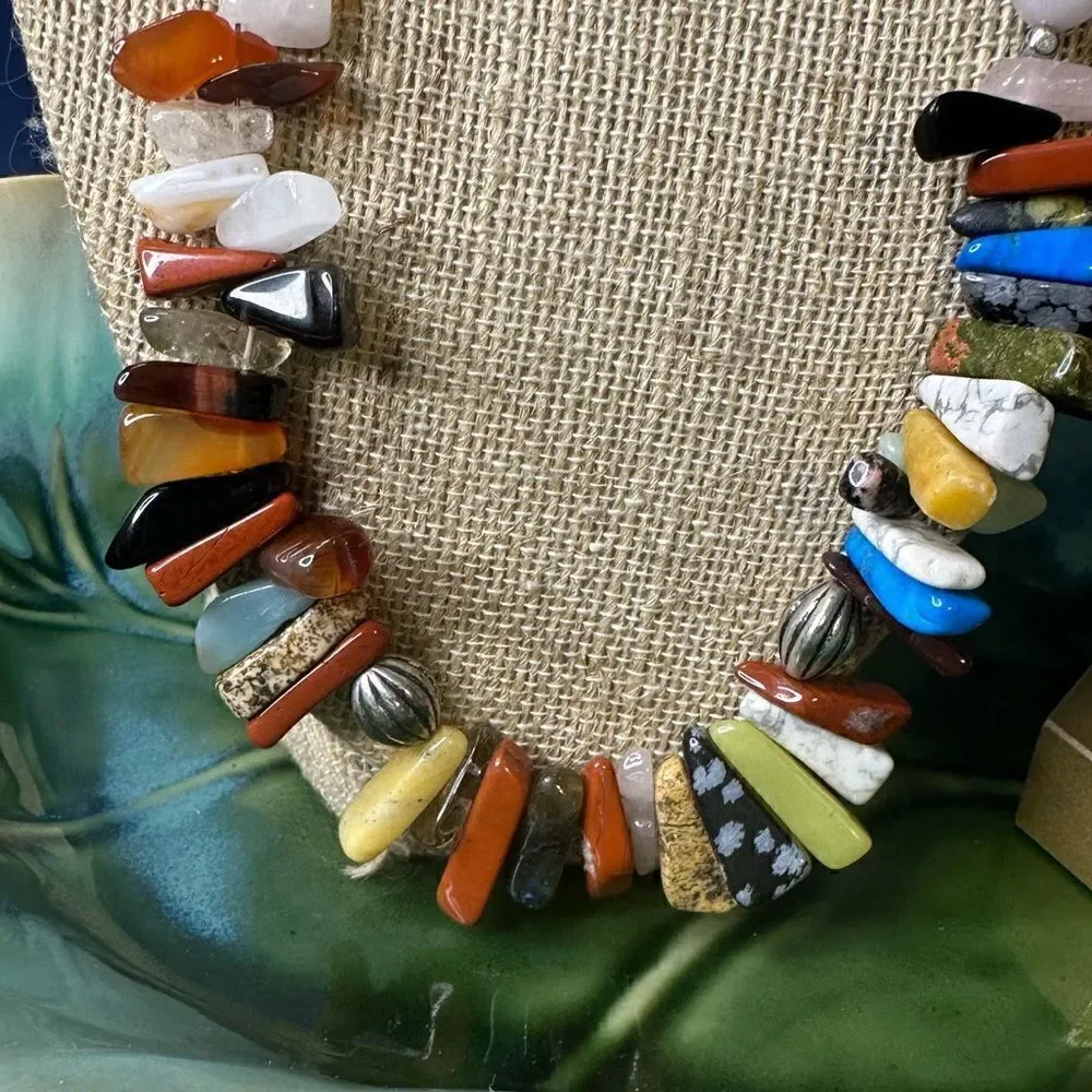New Handcrafted Genuine Semi Precious Gemstone Necklace & Earrings 22”